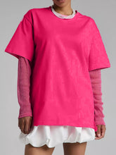Faux Layered Round Neck Mesh Sleeve Top - MyEmpired