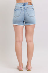 Judy Blue Full Size Tummy Control Raw Hem Denim Shorts Plus Size - MyEmpired