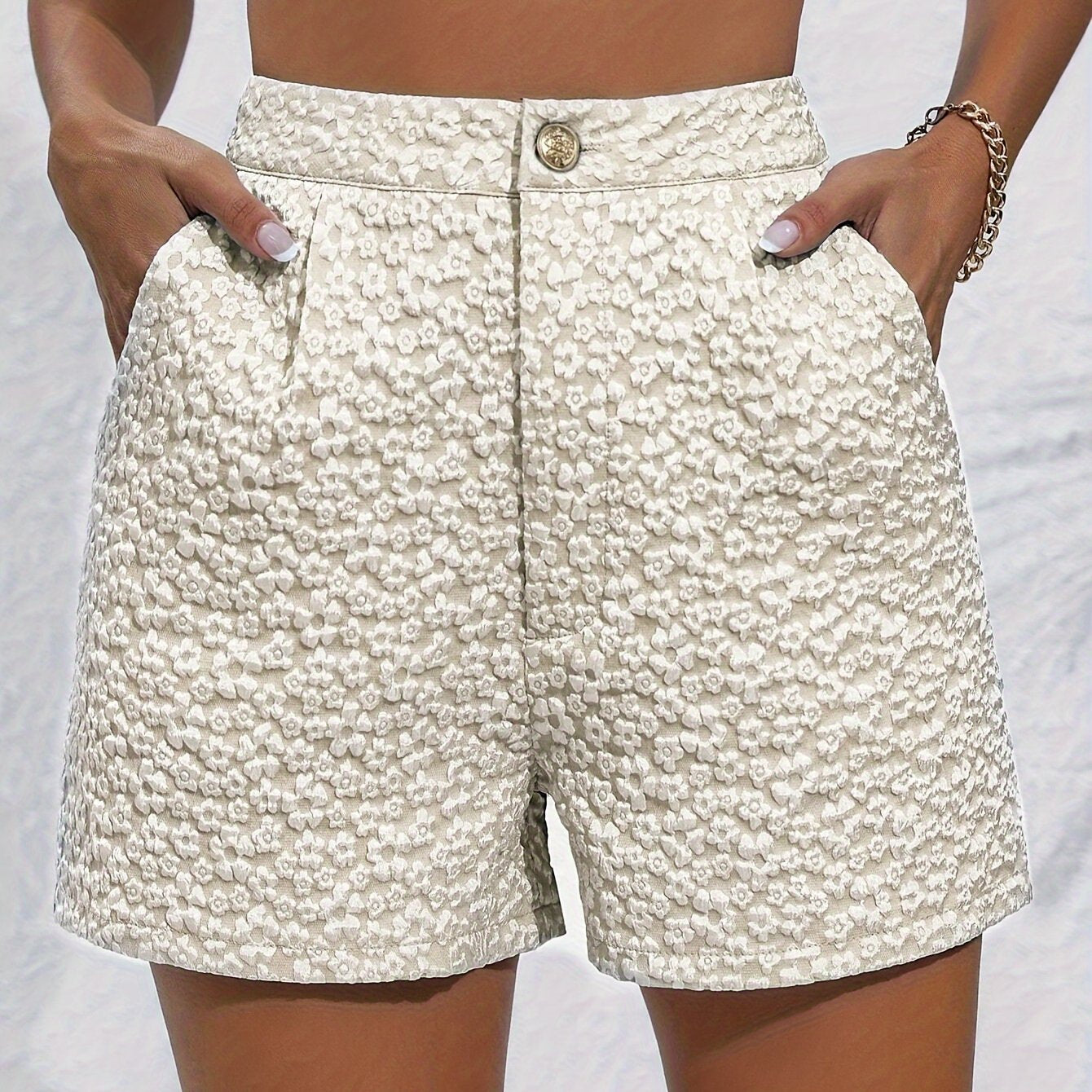 Floral Print High Waist Shorts, Elegant Button Front Loose Shorts for Spring & Summer, Women's Clothing