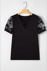 Flora Lace Patchwork Crew Neck Top - MyEmpired