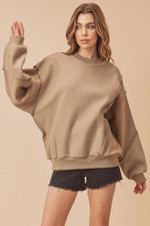 Aemi + Co Exposed Seam Round Neck Drop Shoulder Sweatshirt - MyEmpired