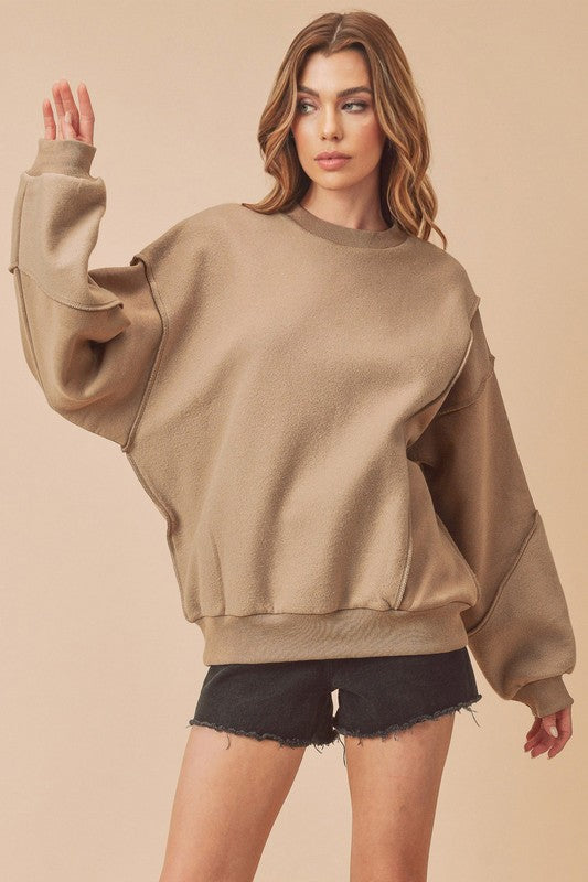 Aemi + Co Exposed Seam Round Neck Drop Shoulder Sweatshirt - MyEmpired