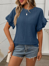 Eyelet Round Neck Flounce Sleeve Top - MyEmpired