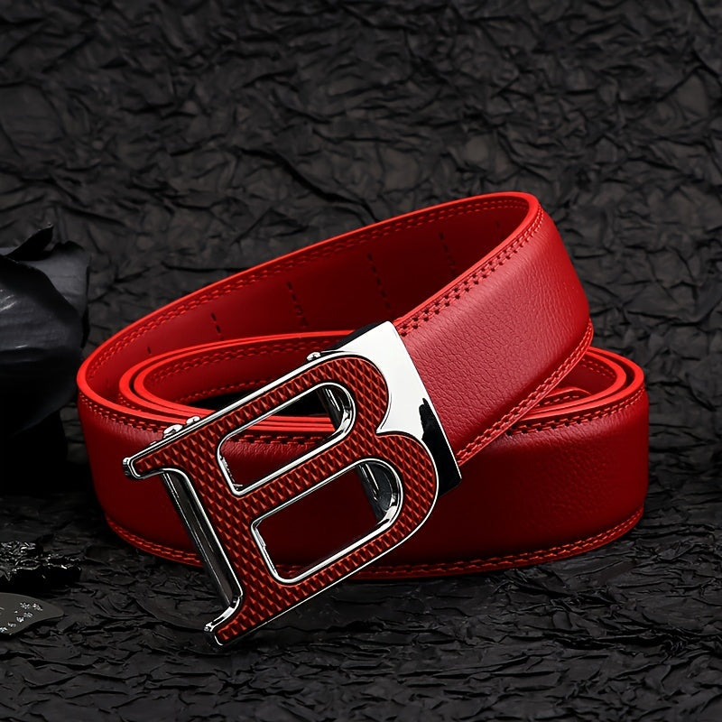 Men'S Fashion Belt, Casual Business Leather Strap, Unisex Buckle Belt, Daily Commute Pants Belt, Letter Automatic Clasp, Multiple Colors, Regular Fit, Alloy Buckle, Beaytar Brand