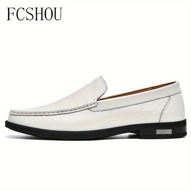 FCSHOU Plus Size Men's Solid Color Slip On Upper Loafer Shoes, Comfy Non Slip Rubber Sole Durable Shoes, Men's Footwear