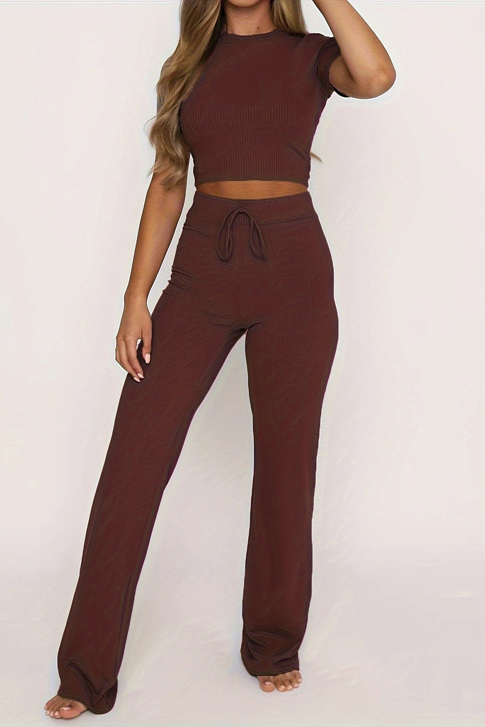Round Neck Short Sleeve Top and Pants Set - MyEmpired