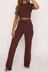 Round Neck Short Sleeve Top and Pants Set - MyEmpired
