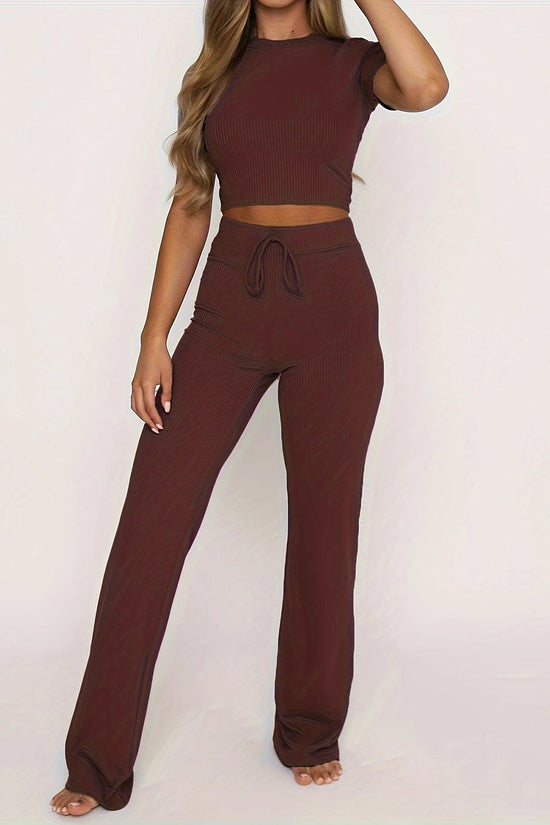 Round Neck Short Sleeve Top and Pants Set - MyEmpired
