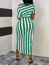 Striped One Shoulder Split Dress - MyEmpired