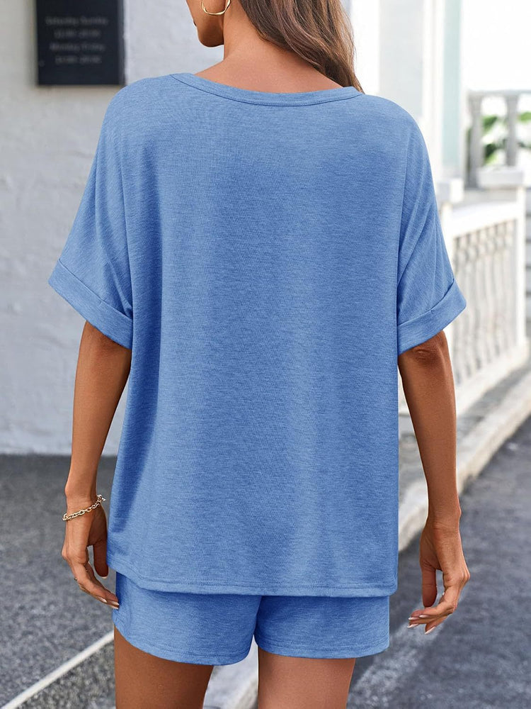 Round Neck T-Shirt and Drawstring Shorts Set - MyEmpired