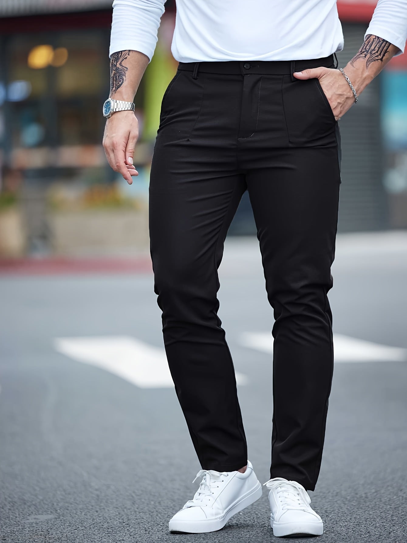 Men's Solid Color Straight Leg Pants, Casual Versatile Comfy Slim Trousers For Spring And Fall As Gift