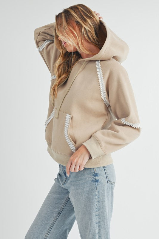 Aemi + Co Lace Detail Drawstring Hoodie with Kangaroo Pocket - MyEmpired