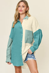 Double Take Full Size Pocketed Texture Button Up Shirt - MyEmpired