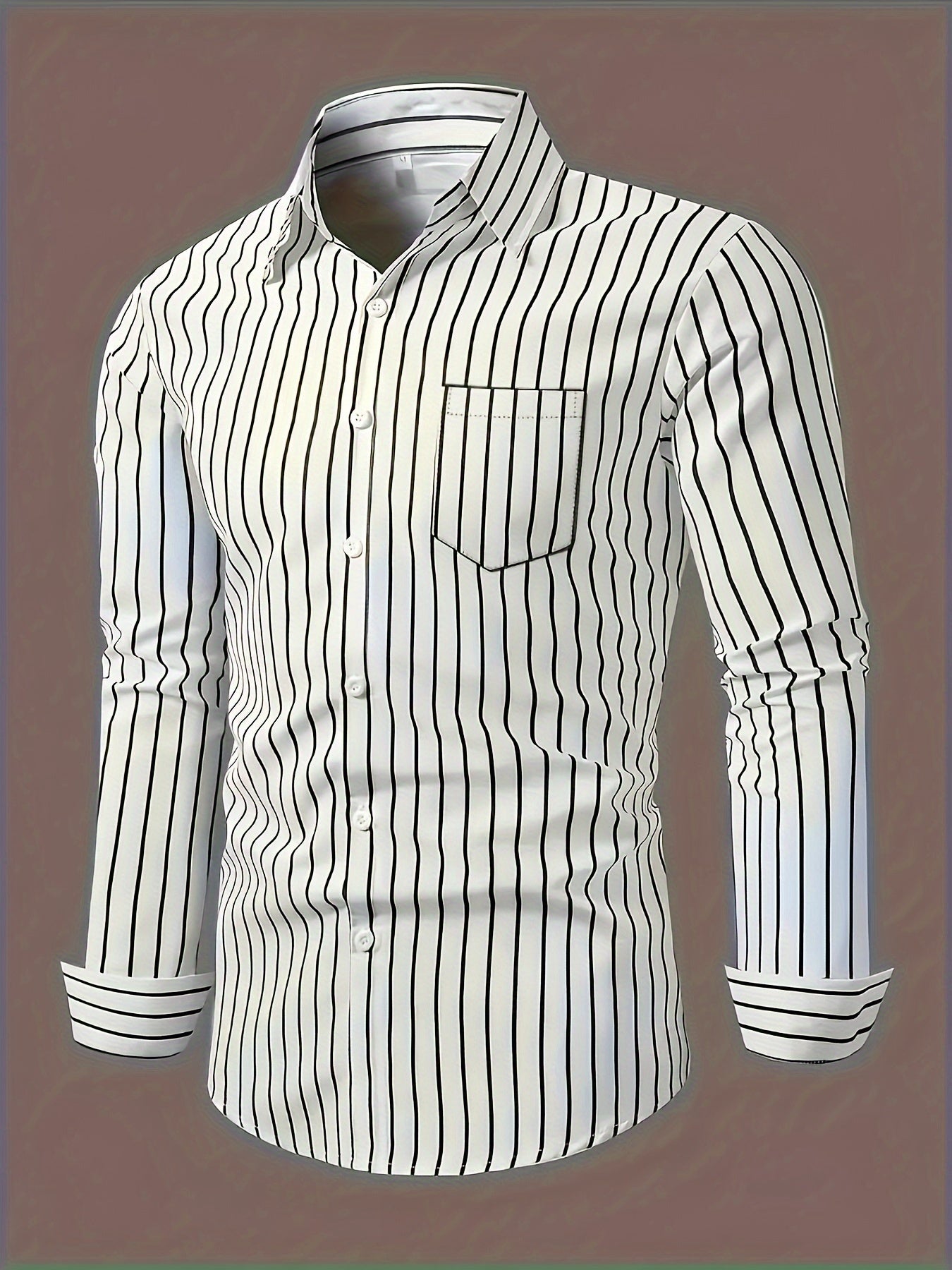 Men's Striped Lapel Collar Design Dress Shirts, Long Sleeve Casual Button Up Shirt For Formal Occasions