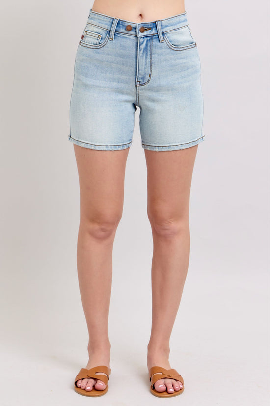 Judy Blue Full Size 2 Button Denim Shorts with Pockets Plus Size - MyEmpired
