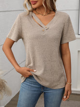 Ribbed V-Neck Short Sleeve T-Shirt - MyEmpired