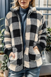 Double Take Full Size Plaid Long Sleeve Hooded Coat - MyEmpired