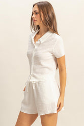 HYFVE Textured Short Sleeve Top and Drawstring Shorts Knit Set - MyEmpired