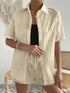 Button Up Short Sleeve Shirt and Drawstring Shorts Set - MyEmpired