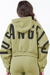 American Bazi Letter Graphic Long Sleeve Drawstring Cropped Hoodie - MyEmpired
