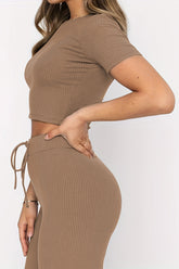 Round Neck Short Sleeve Top and Pants Set - MyEmpired