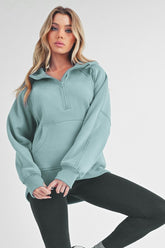 Aemi+Co Half Zip Raglan Sleeve Sweatshirt with Kangaroo Pocket - MyEmpired