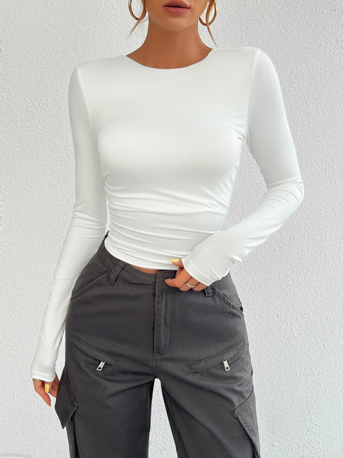 Devine Backless Round Neck Long Sleeve T-Shirt - MyEmpired