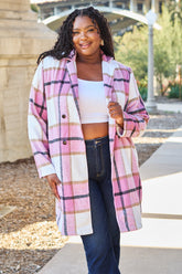 Double Take Full Size Plaid Button Up Lapel Collar Coat - MyEmpired