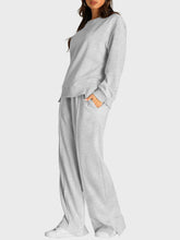 Round Neck Long Sleeve Top and Slit Pants Set - MyEmpired
