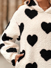 Fuzzy Heart Pocketed Dropped Shoulder Hoodie - MyEmpired