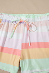 Rainbow Striped Round Neck T Shirt and Shorts Lounge Set - MyEmpired