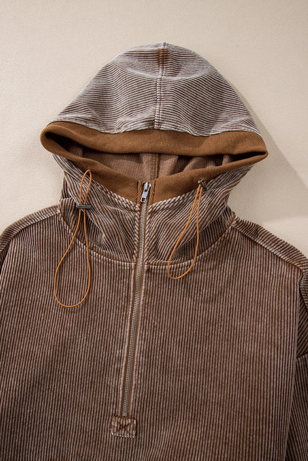 Drawstring Half Zip Long Sleeve Hoodie - MyEmpired