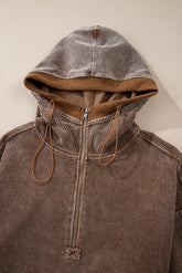 Drawstring Half Zip Long Sleeve Hoodie - MyEmpired