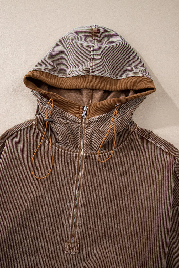 Drawstring Half Zip Long Sleeve Hoodie - MyEmpired