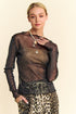 Davi & Dani Glitter Mesh Lettuce Hem Long Sleeve Top - MyEmpired