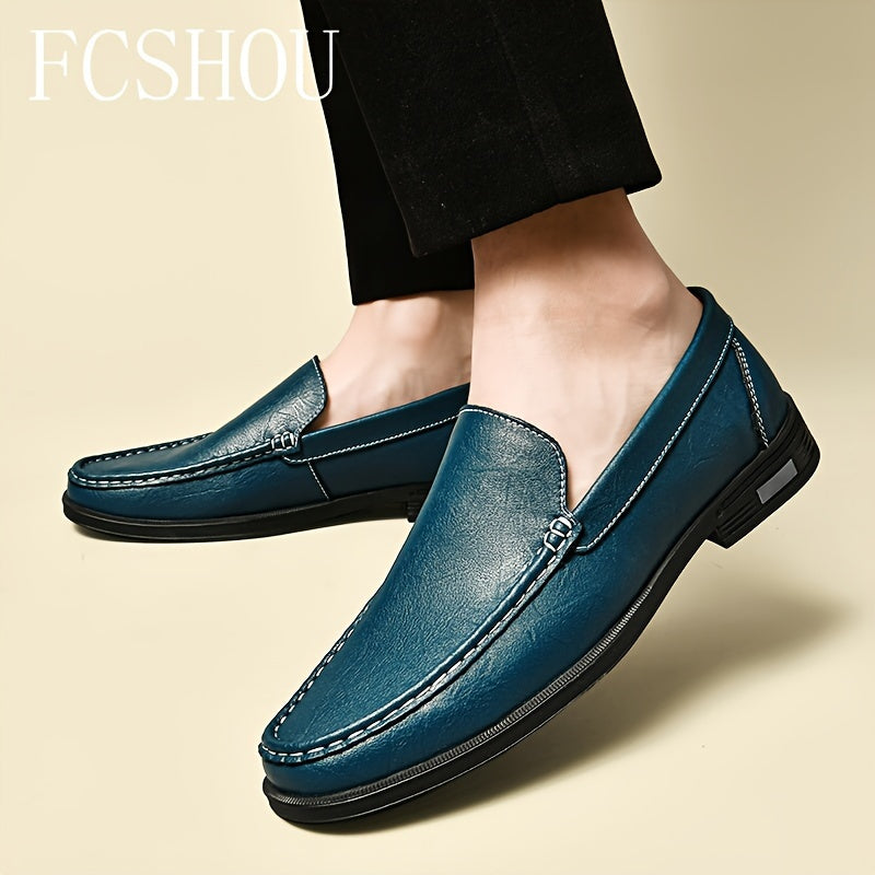 FCSHOU Plus Size Men's Solid Color Slip On Upper Loafer Shoes, Comfy Non Slip Rubber Sole Durable Shoes, Men's Footwear