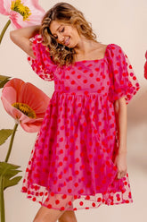 BiBi Polka Dot Mesh Puff Sleeve Dress - MyEmpired