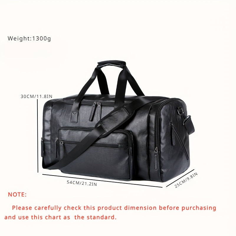 Vintage Style PU Leather Travel Tote Bag for Men, Large Capacity Business Trip Duffle with Shoulder Strap, Hand Carry Luggage with Multiple Compartments, Not Washable