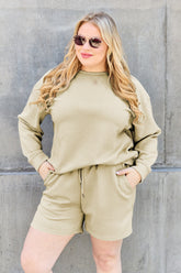 Double Take Full Size Texture Long Sleeve Top and Drawstring Shorts Set - MyEmpired