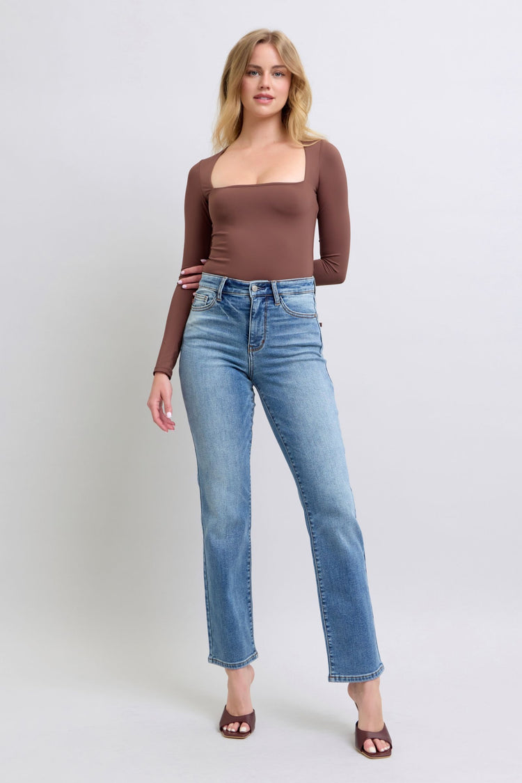 Judy Blue Full Size Run Vintage Wash Thermal Straight Jeans - MyEmpired