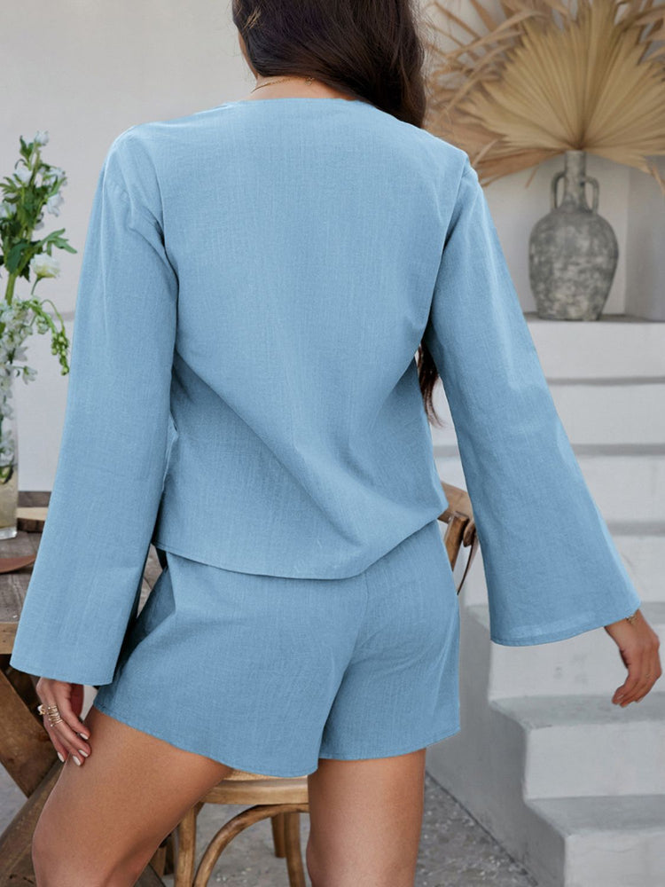 Devine Double Tied V-Neck Top and Shorts Set - MyEmpired