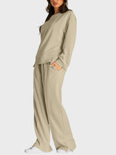 Round Neck Long Sleeve Top and Slit Pants Set - MyEmpired