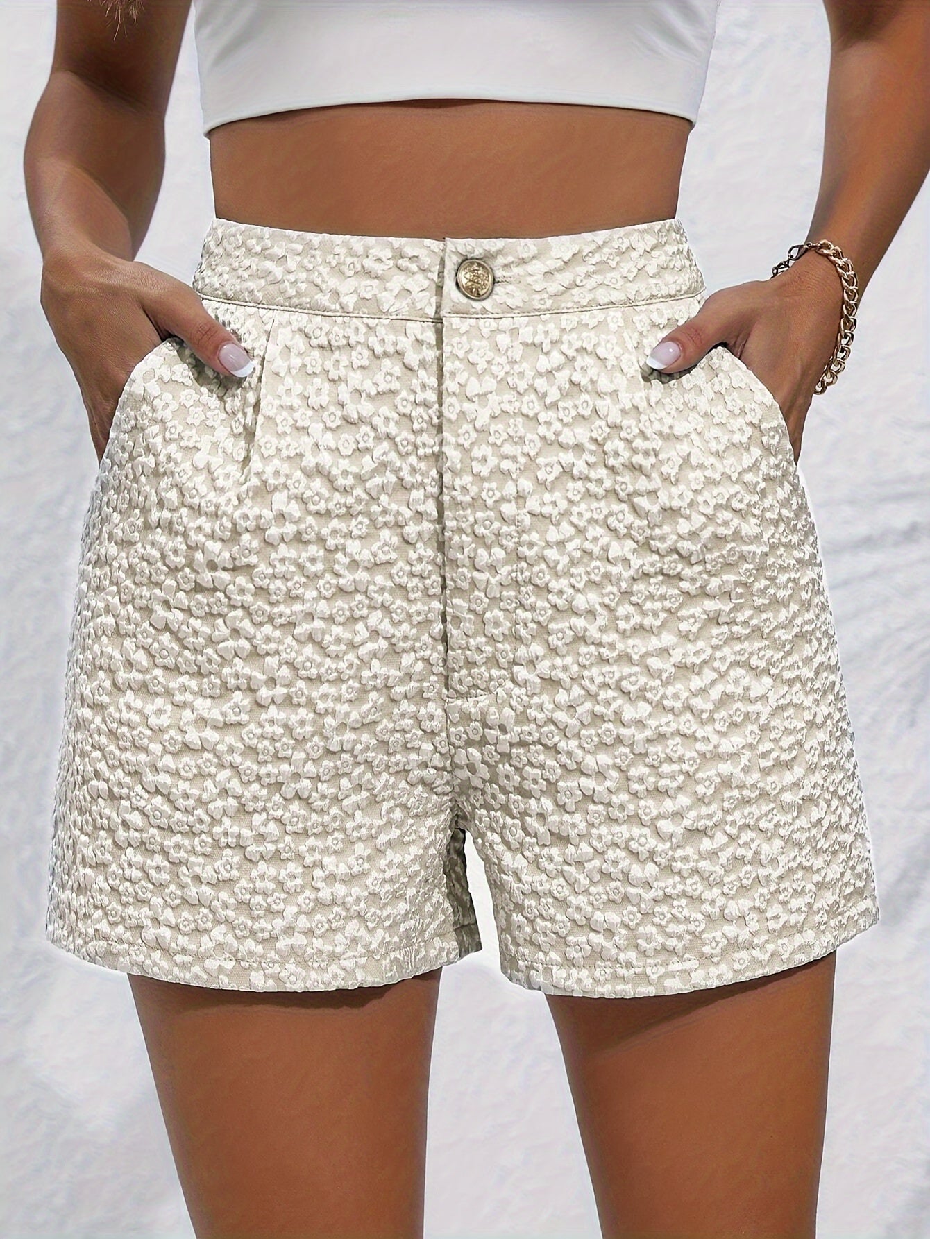 Floral Print High Waist Shorts, Elegant Button Front Loose Shorts for Spring & Summer, Women's Clothing