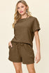Double Take Full Size Texture Short Sleeve T-Shirt and Drawstring Shorts Set - MyEmpired