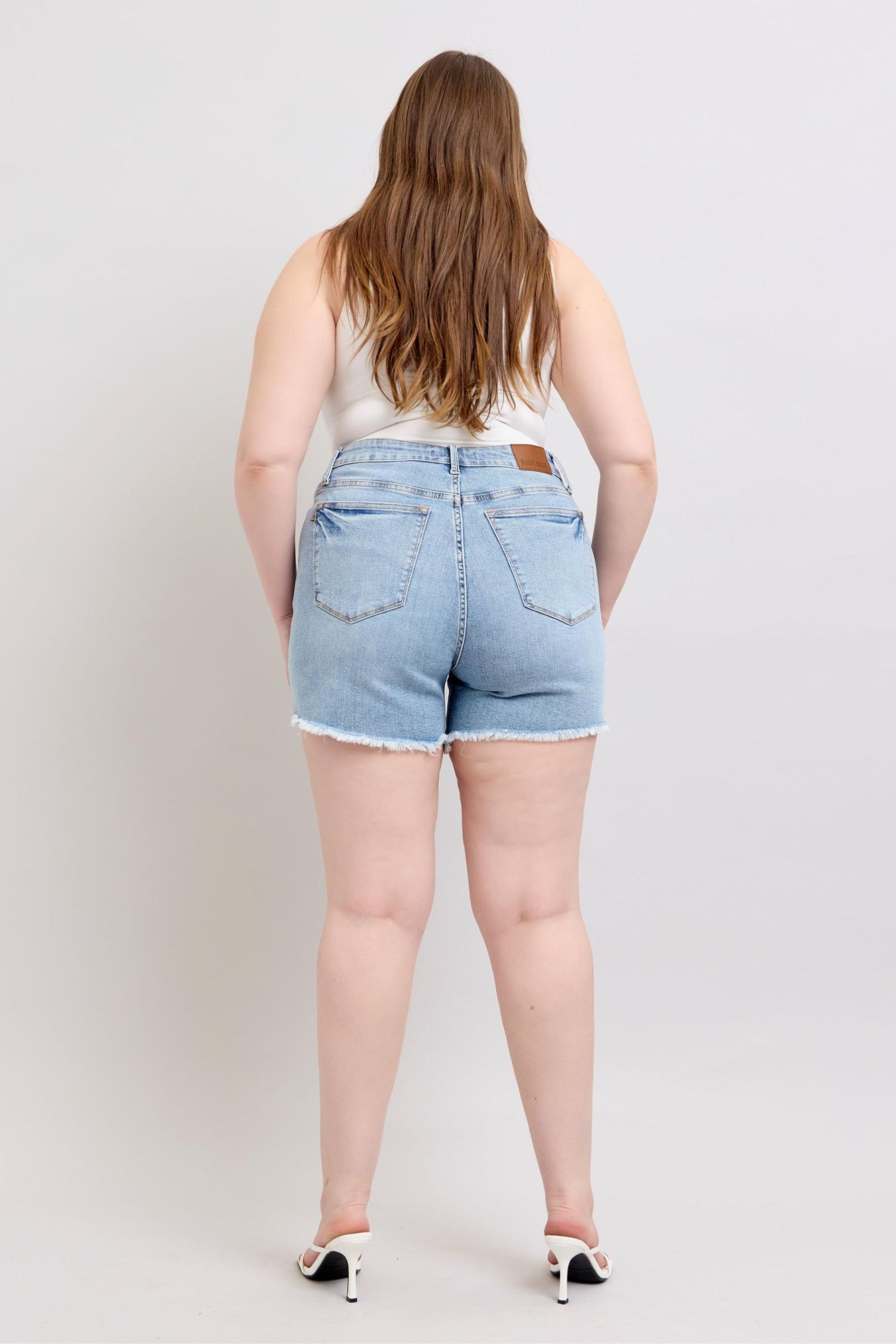 Judy Blue Full Size Tummy Control Raw Hem Denim Shorts Plus Size - MyEmpired