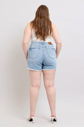Judy Blue Full Size Tummy Control Raw Hem Denim Shorts Plus Size - MyEmpired