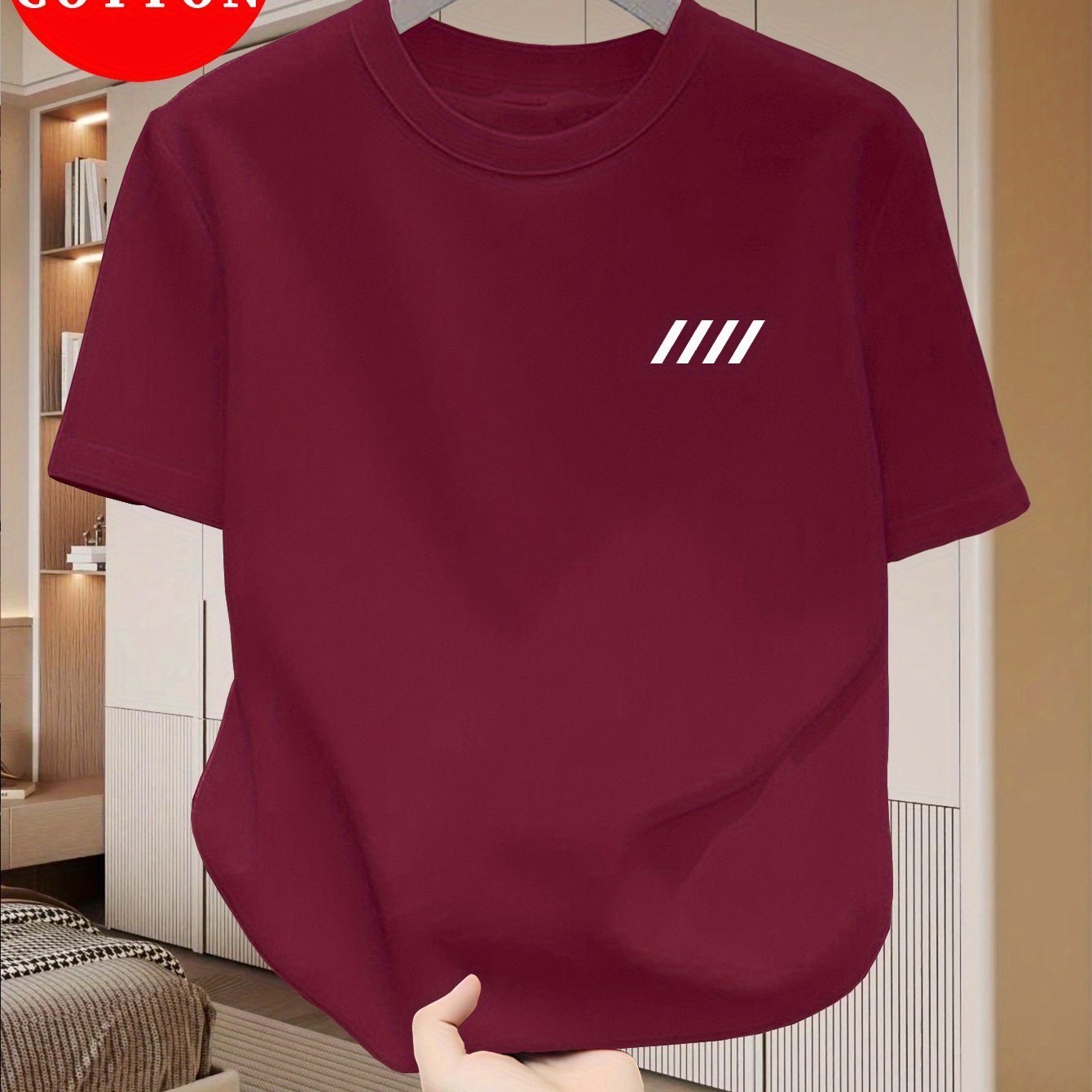 Men's 100% Cotton T-Shirt, Simple Print Design, Basic Cotton Top for Men, Suitable for Daily Summer Wear