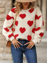 Fuzzy Heart Dropped Shoulder Sweatshirt - MyEmpired