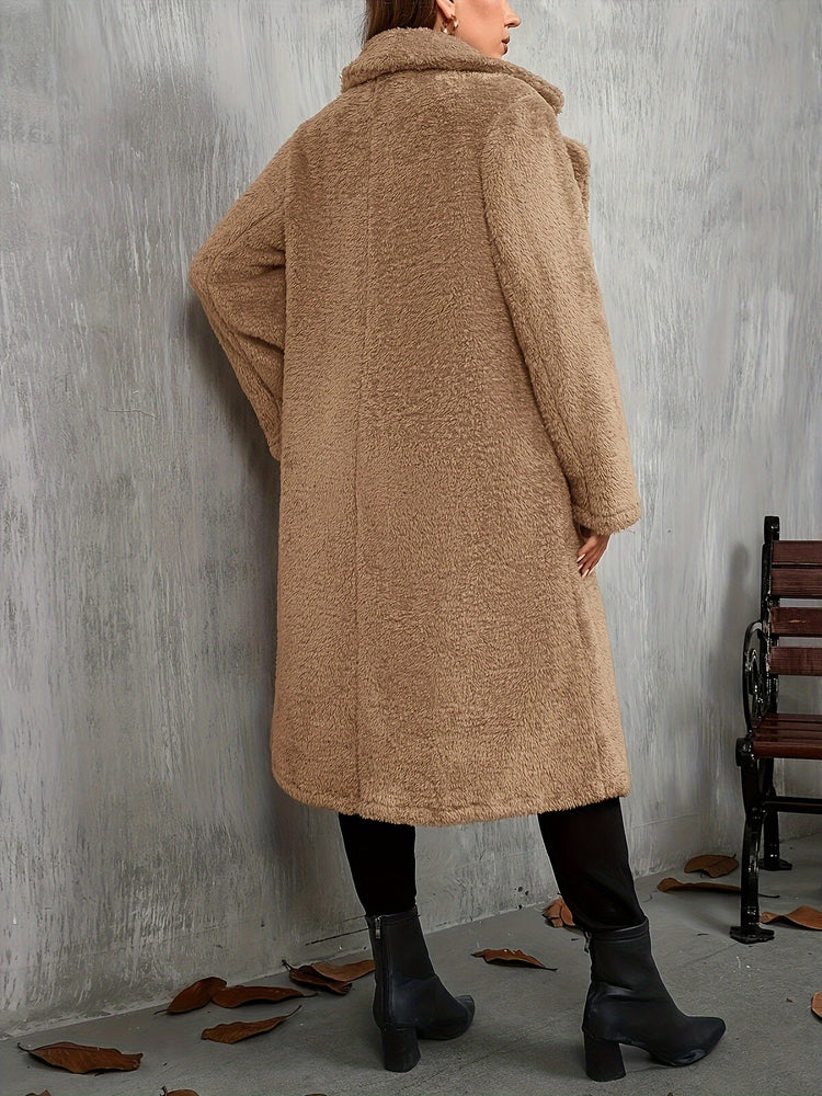 Elegant Solid Color Long Sleeve Jacket for Women - Chic Lapel Collar, Casual Long Coat for Fall/Winter, Machine Washable - MyEmpired