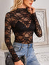 Mock Neck Long Sleeve Lace Sheer Top - MyEmpired